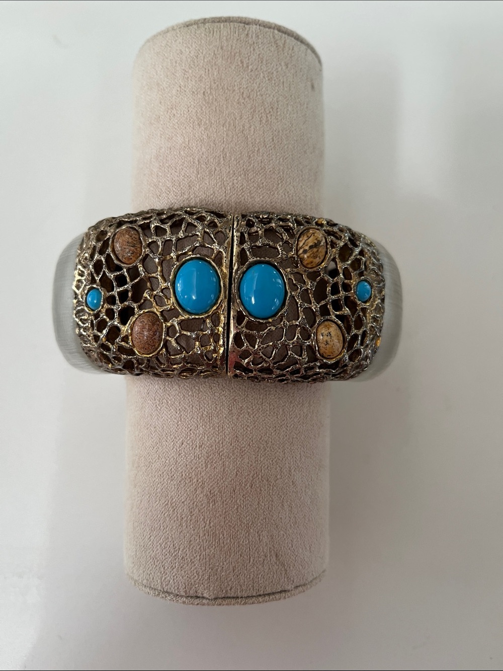 Alexis Bittar Turquoise Stone Filigree Cuff Bracelet - Blue and Brown Accents